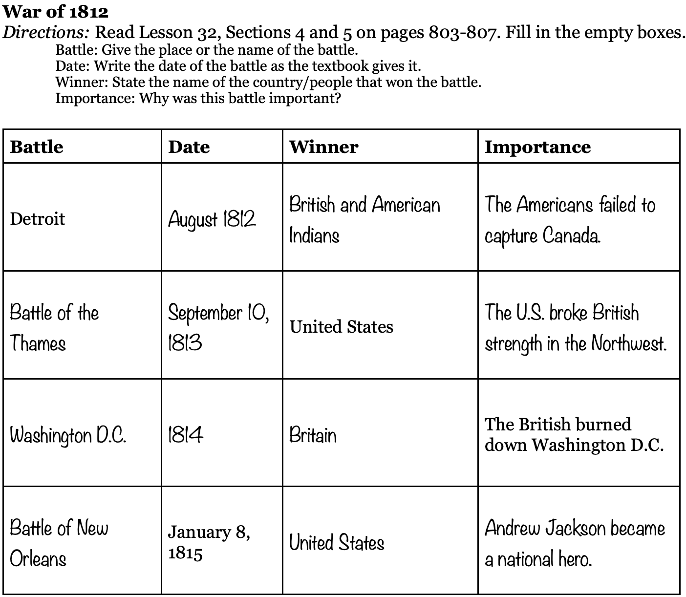 three column assignment example